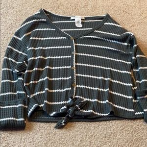 Green & white striped button up sweater!